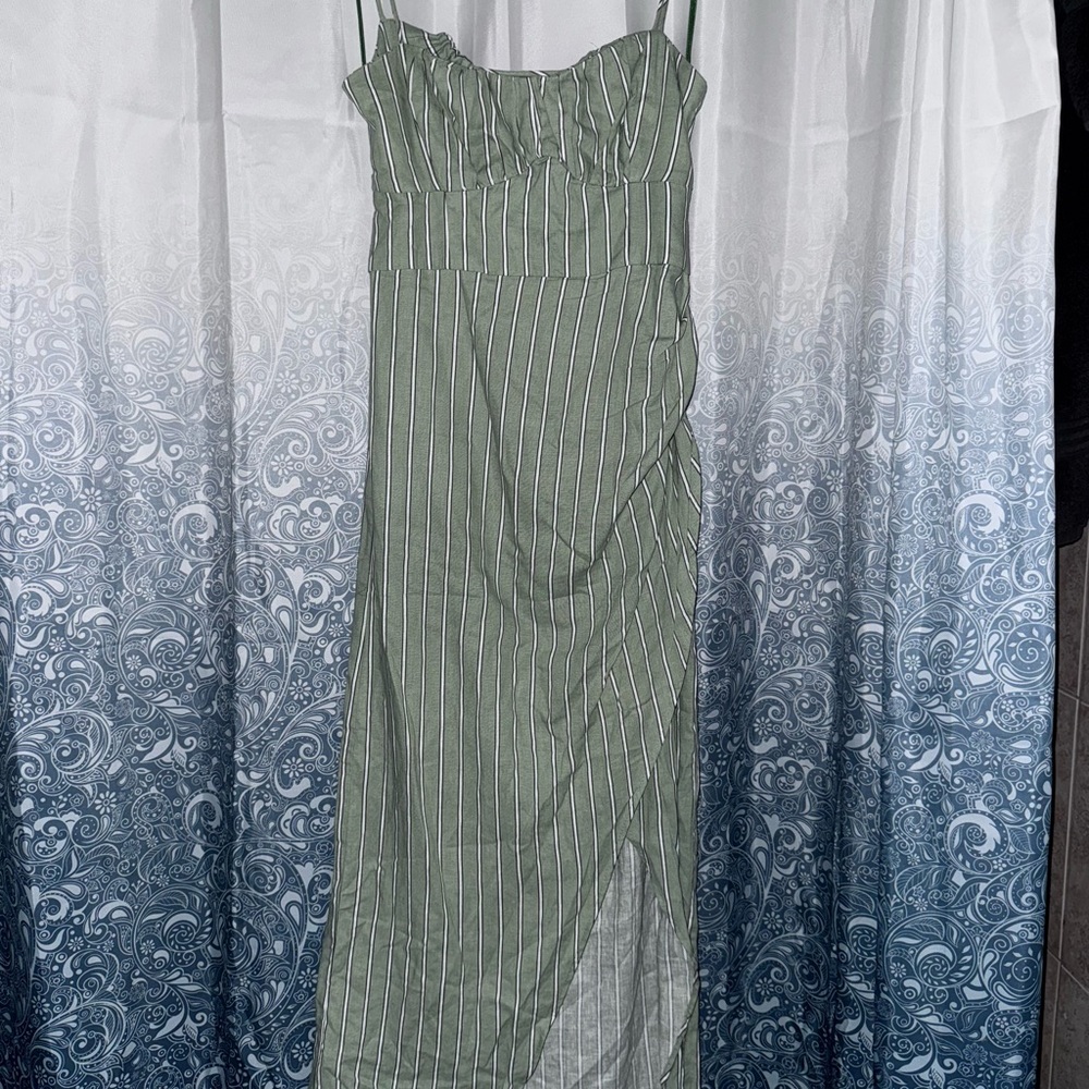 Zara Green and White Striped Maxi Dress